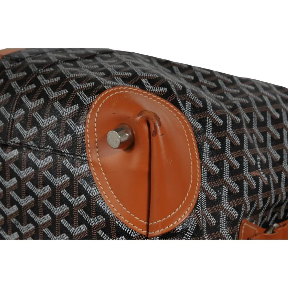 Goyard Boeing 45 Black Brown Leather Duffle Travel Carry On Vacation Weekend Bag
